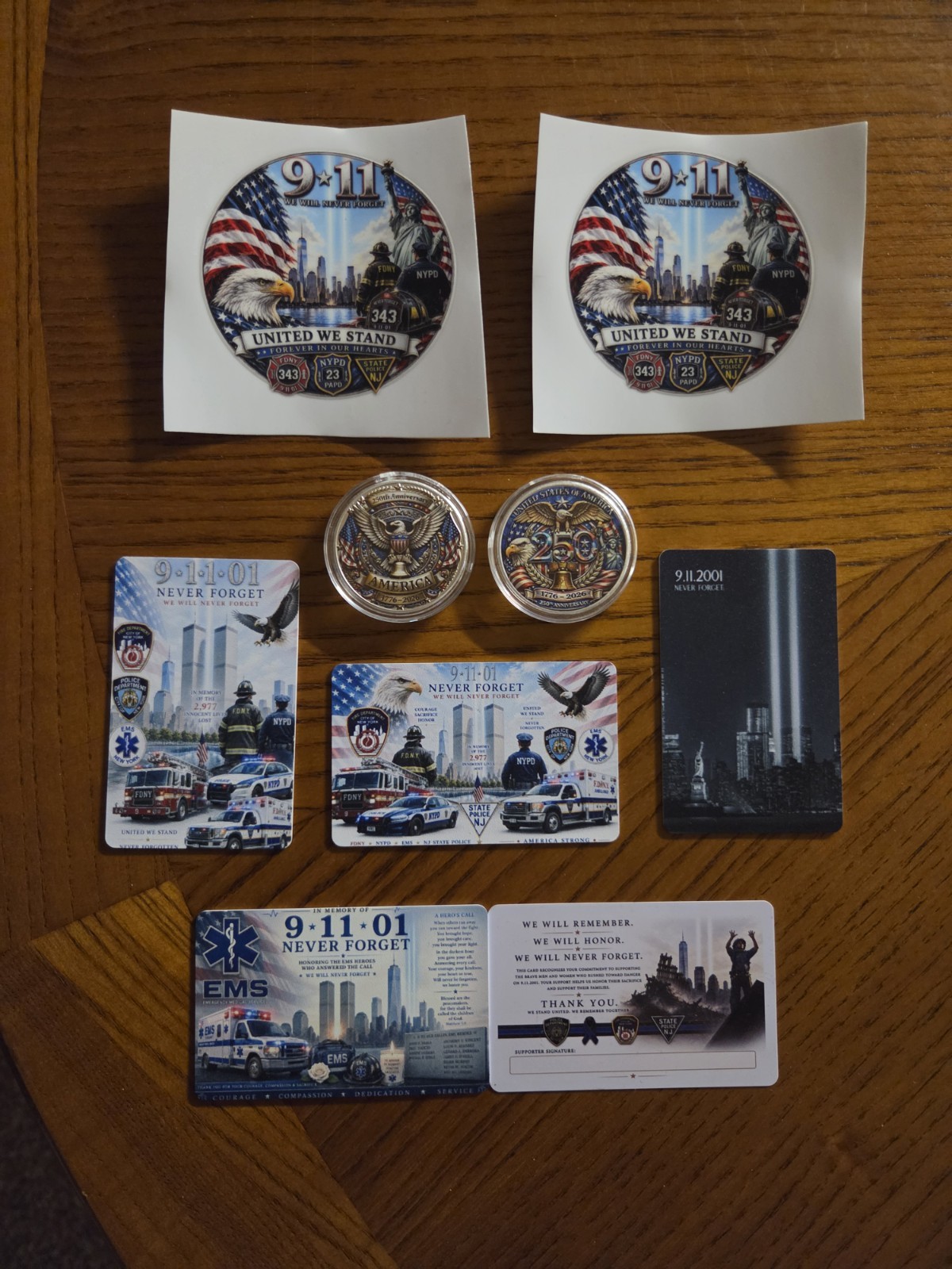 Lot of 9/11 and 250TH yr Memorial PVC - Cards and UV Transfer Decals / Coins Lot of 9/11 and 250TH yr Memorial PVC - Cards and UV Transfer Decals / Coins