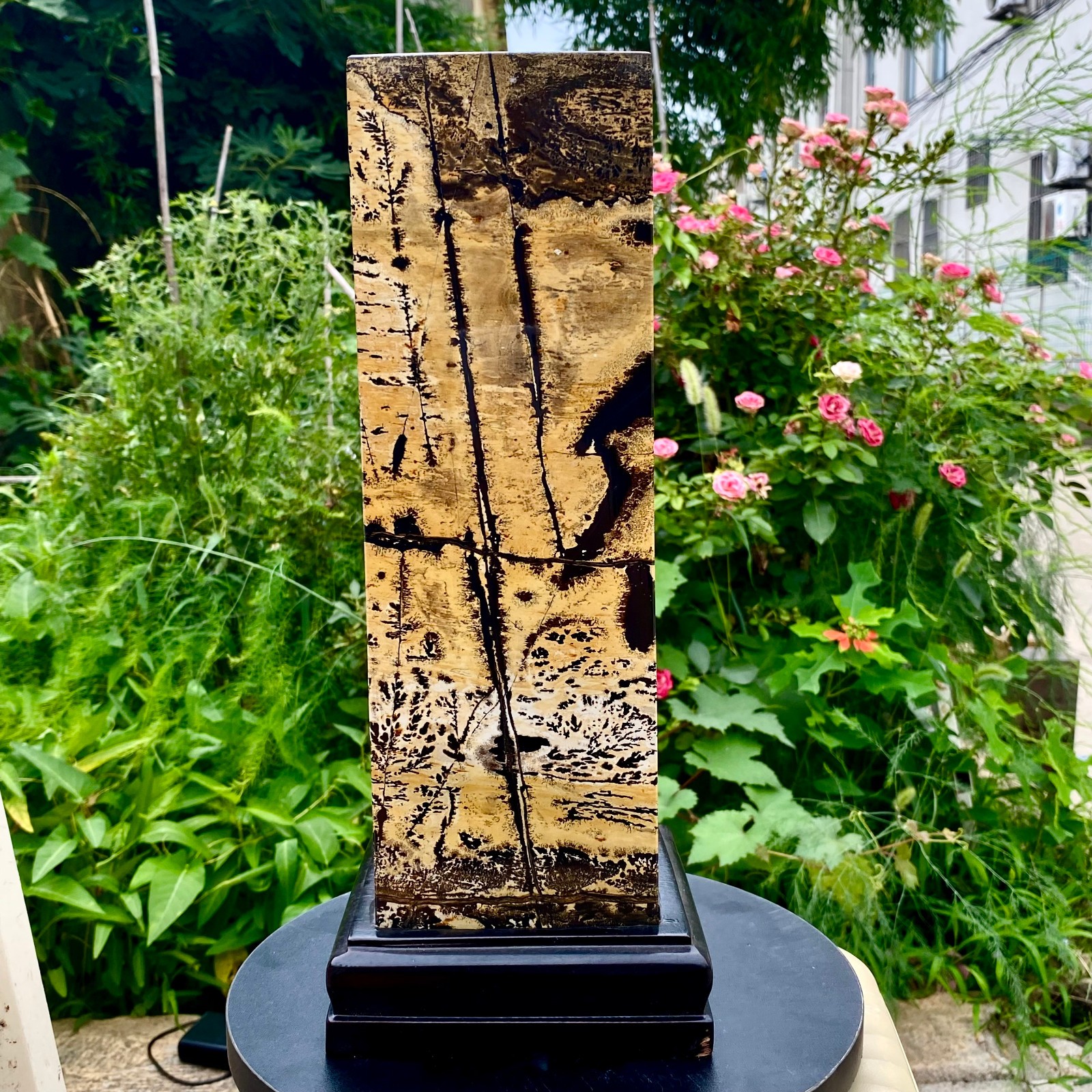 19.4LB Natural Chinese Dendritic Limestone Picture Stone Guohua column