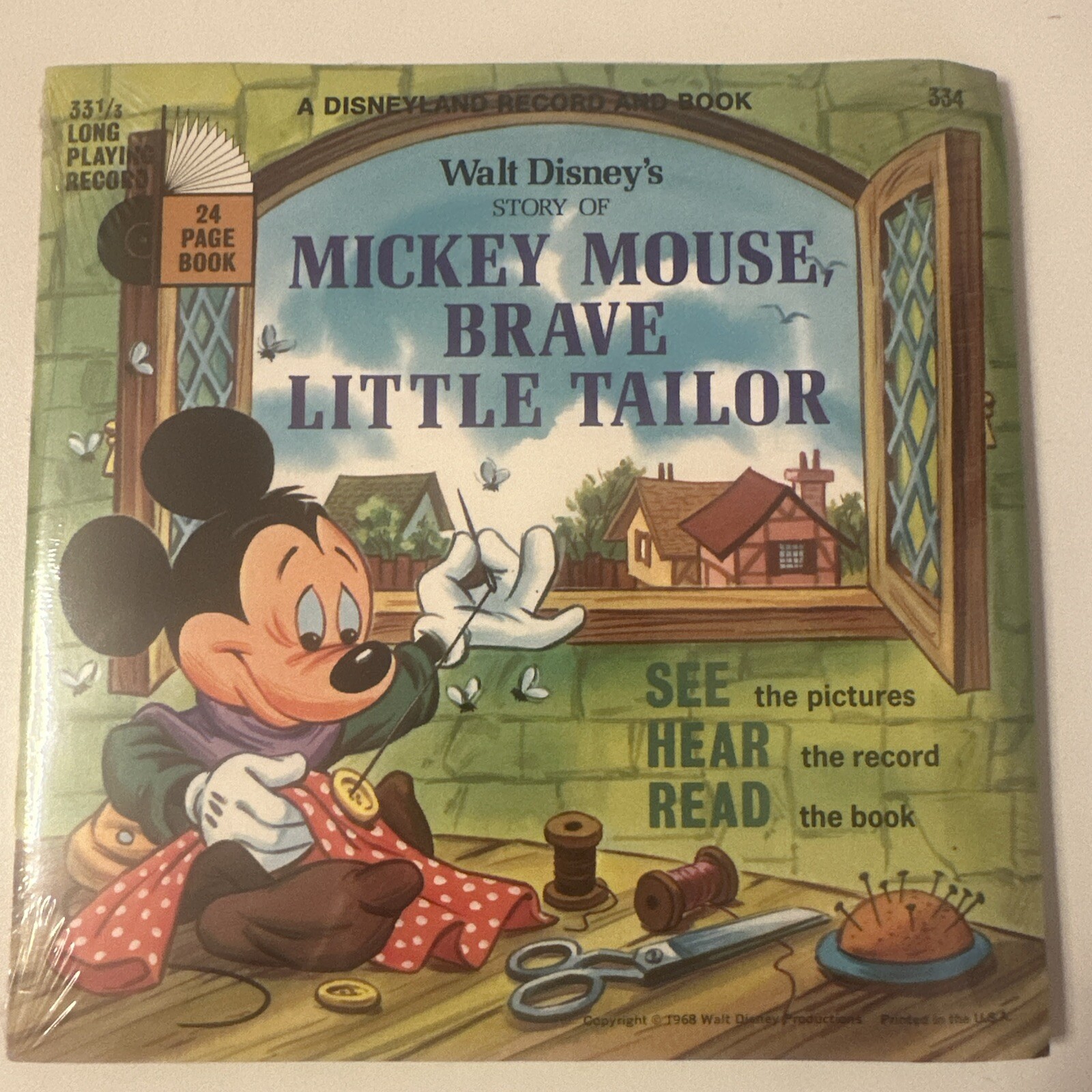 Vintage Walt Disney #334 Mickey Mouse Brave Little Tailor Book & Record 1968 NEW