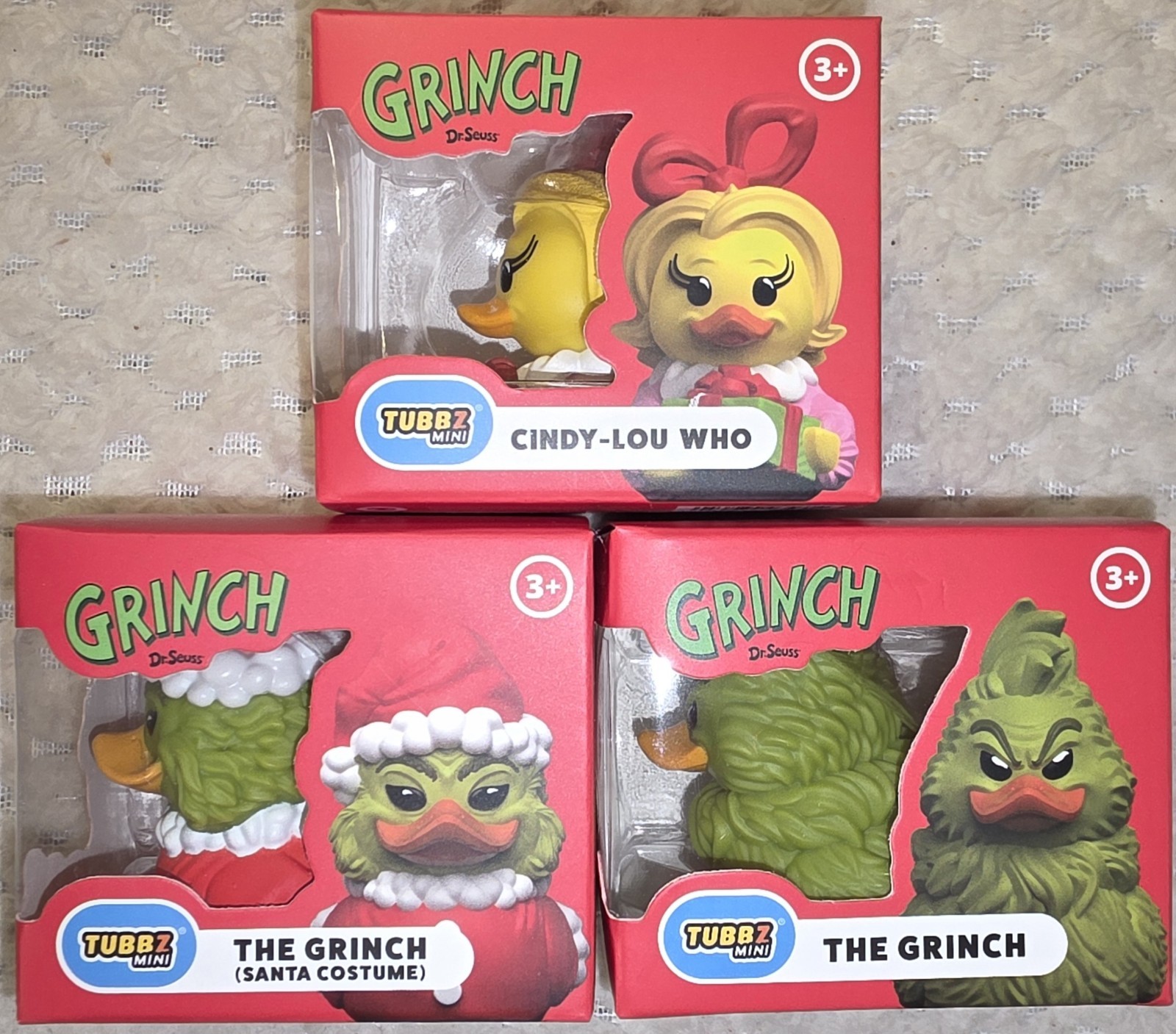 Mini Tubbz Dr. Suess Grinch Santa Costume Cindy-Lou Who NEW NIB Rubber Duckies