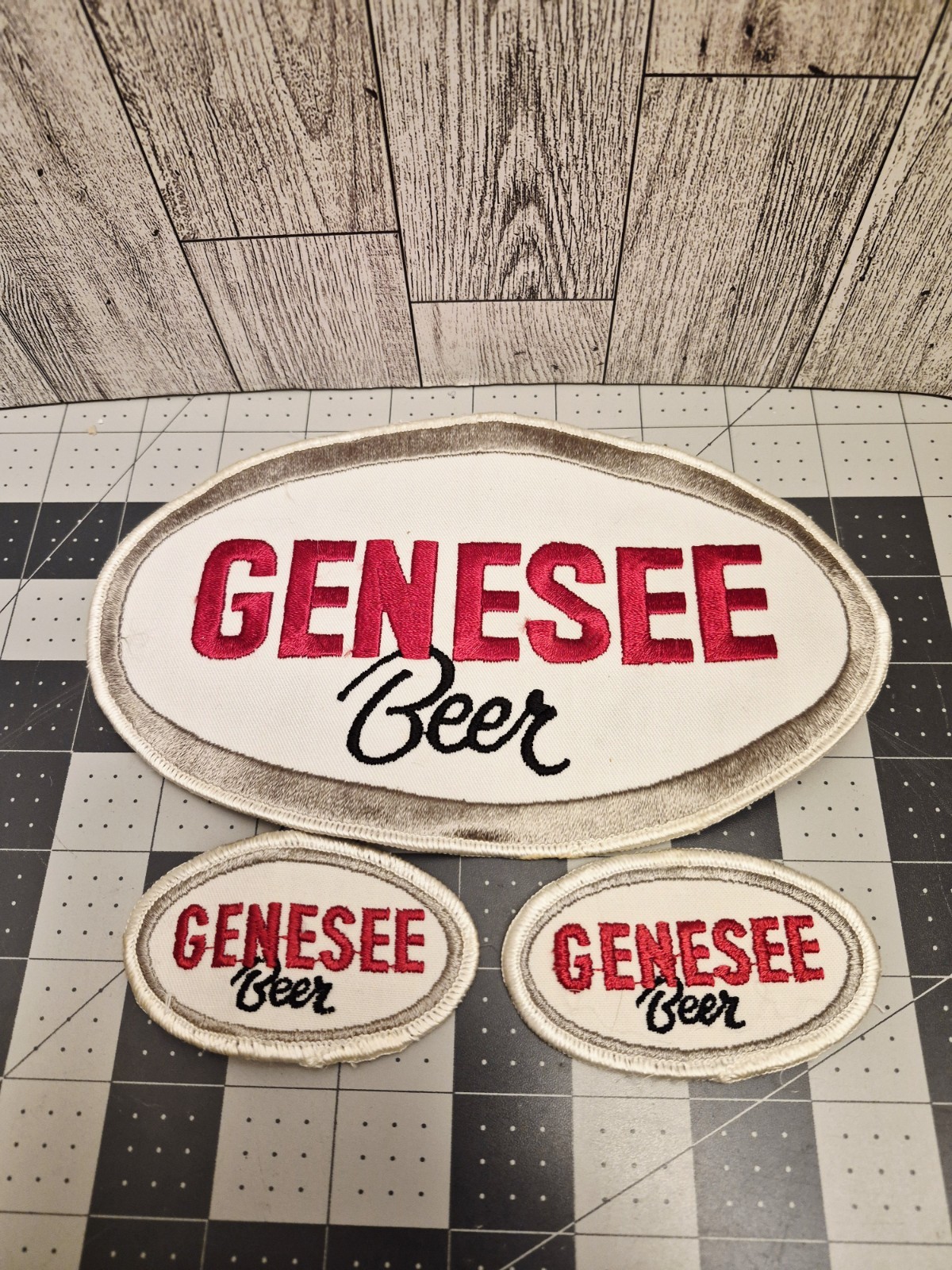 LOT OF 3 GENESEE BEER EMBROIDERED PATCHES 8 x 5 AND 3 1/4 x 2 NOS VINTAGE LOT OF 3 GENESEE BEER EMBROIDERED PATCHES 8 x 5 AND 3 1/4 x 2 NOS VINTAGE