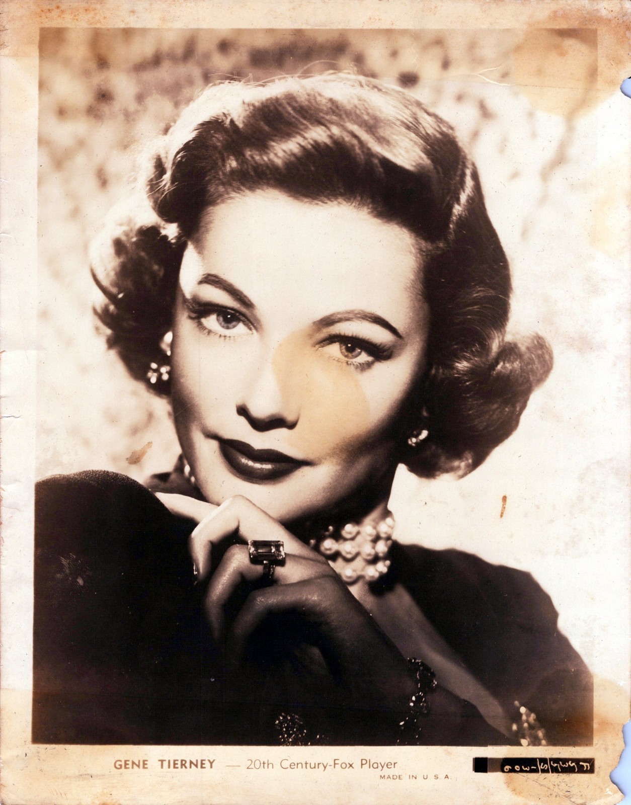 HOLLYWOOD BEAUTY GENE TIERNEY STUNNING PORTRAIT 1940s VINTAGE ORIG PHOTO MA94