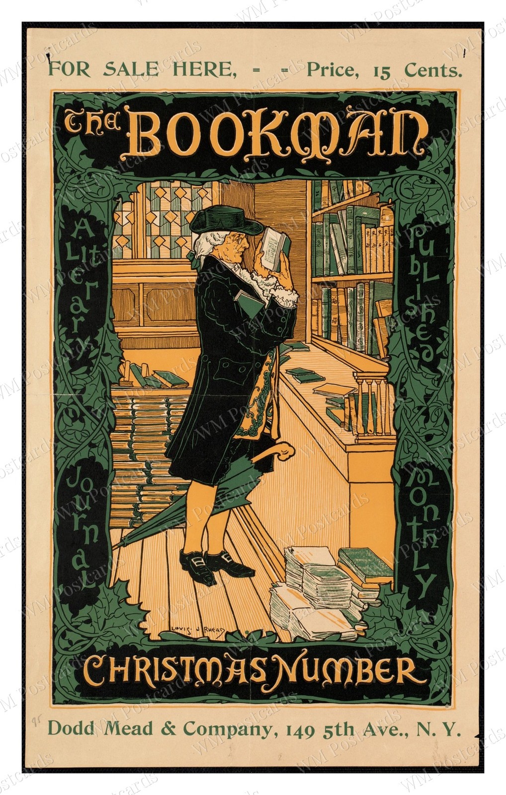 1890s Bookman Christmas Cover Louis Rhead Standard Postcard 1890s Bookman Christmas Cover Louis Rhead Standard Postcard