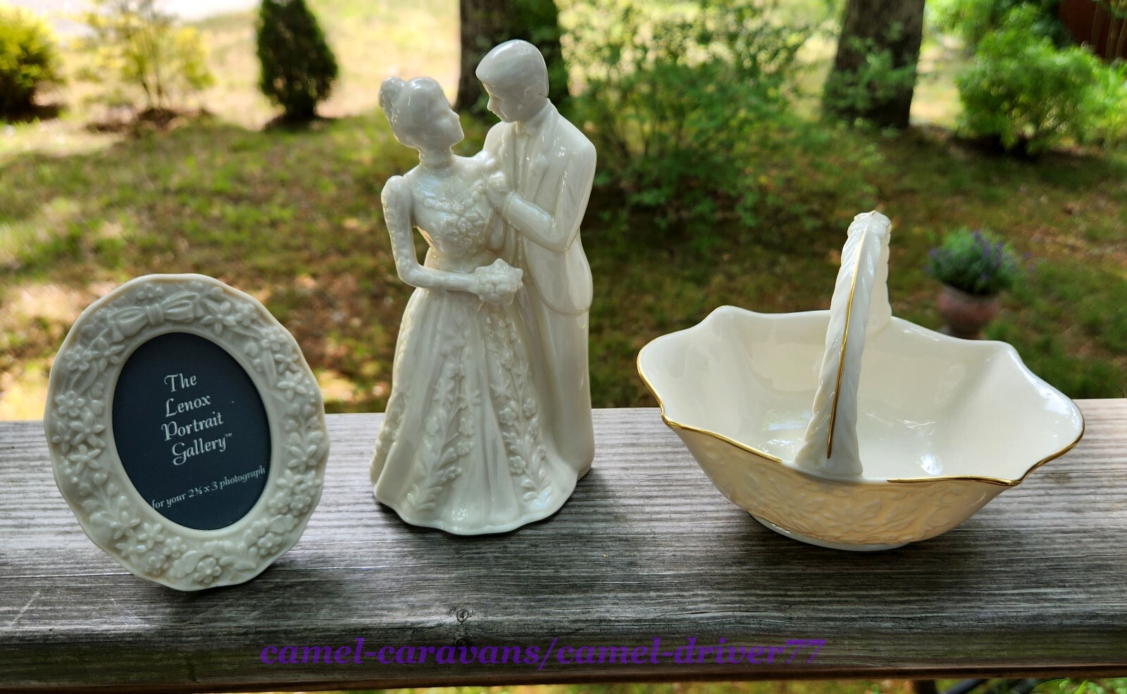 3 LENOX Wedding Promises BRIDE & GROOM Cake Topper OVAL FRAME Sans Souci Basket