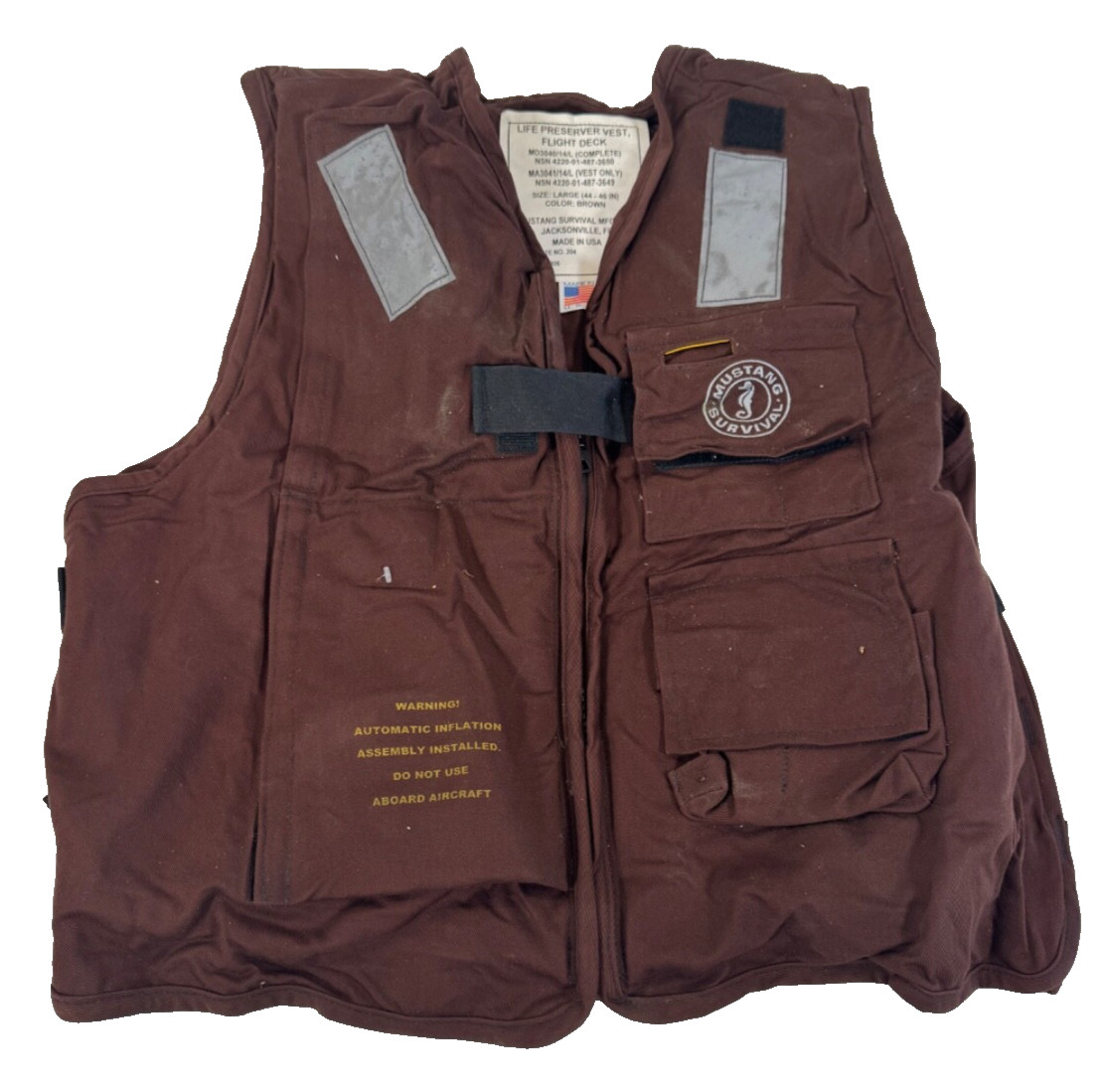 New USN USMC Mustang Survival MARK 1 Life Preserver Vest Flight Deck Brown Large