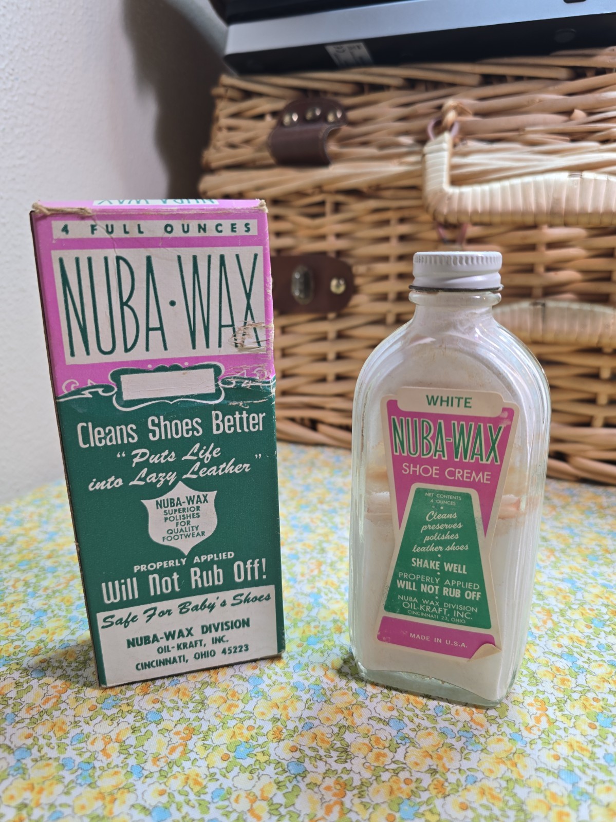  Vtg 1950s Nuba-Wax Shoe Cleaner Box Oil-Kraft Cincinnati MCM Advertising Nos
