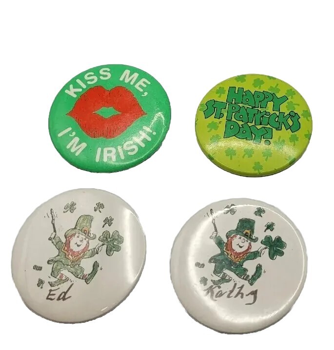 VTG Irish St Patrick\'s Day Pin Back Buttons, Set of 4