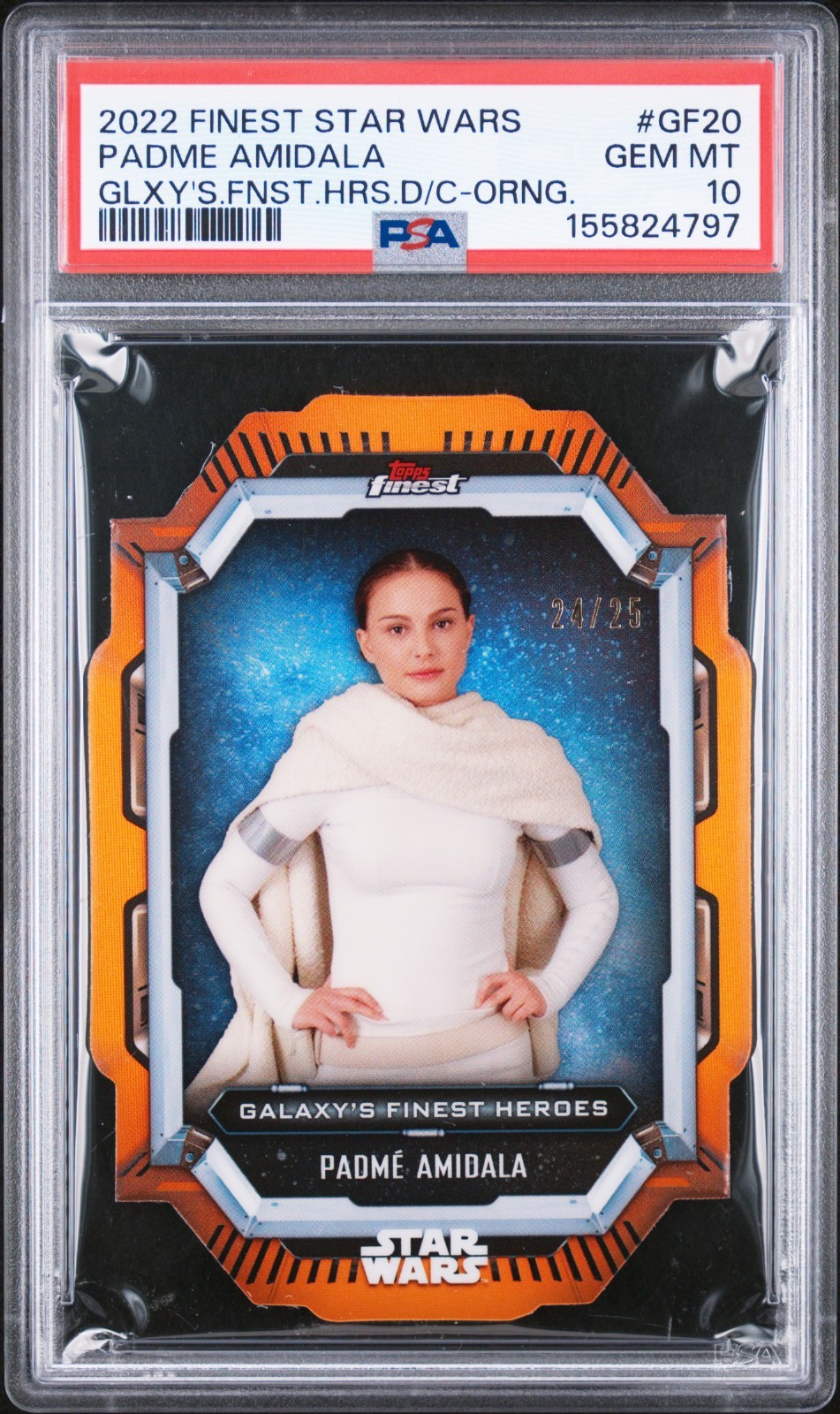 2022 Topps Finest Star Wars PADME AMIDALA Glxy's Fnst Hrs D/C Orange #/25 PSA 10 2022 Topps Finest Star Wars PADME AMIDALA Glxy's Fnst Hrs D/C Orange #/25 PSA 10