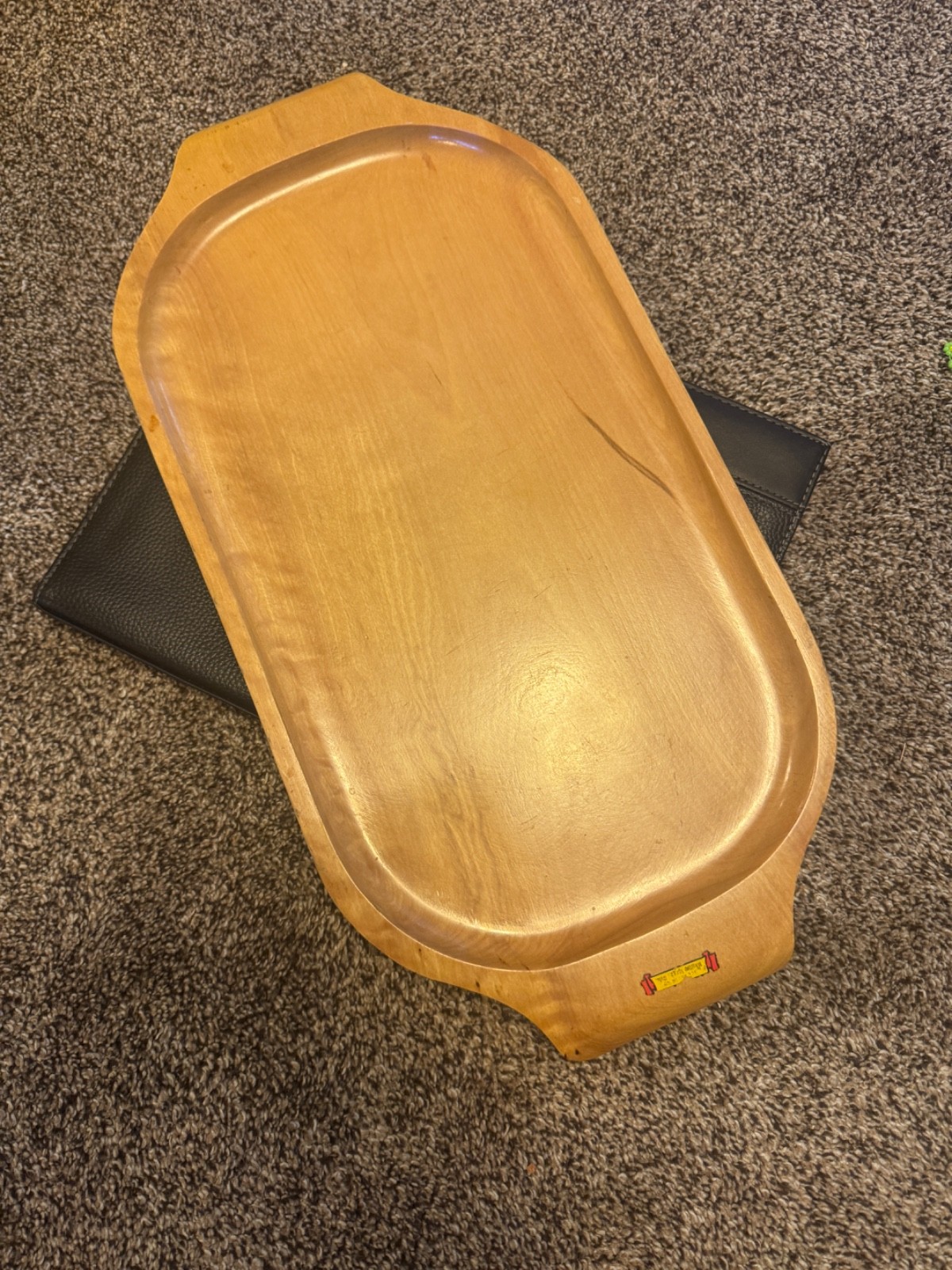Vintage Mid Century Carved Wood Serving Tray Handles Blond Hardwood Large 19\ Vintage Mid Century Carved Wood Serving Tray Handles Blond Hardwood Large 19\
