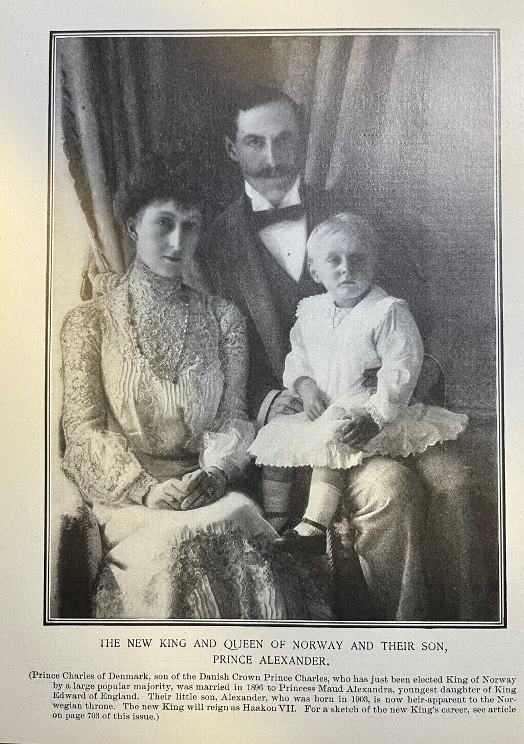 1905 Vintage Magazine Illustration Royal Family of Norway