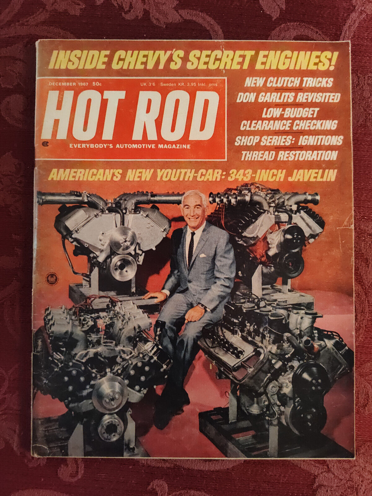 Rare HOT ROD Magazine December 1967 343 Inch Javelin Chevy Secret Engine
