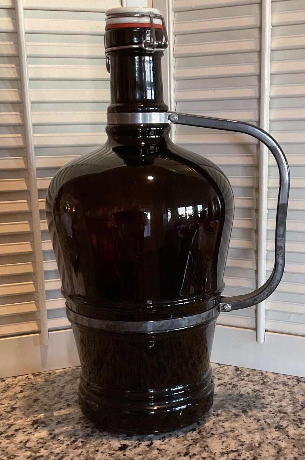 Huge 5 Liter Amber Glass With Metal Handle German Beer Growler Bottle, Rare Huge 5 Liter Amber Glass With Metal Handle German Beer Growler Bottle, Rare