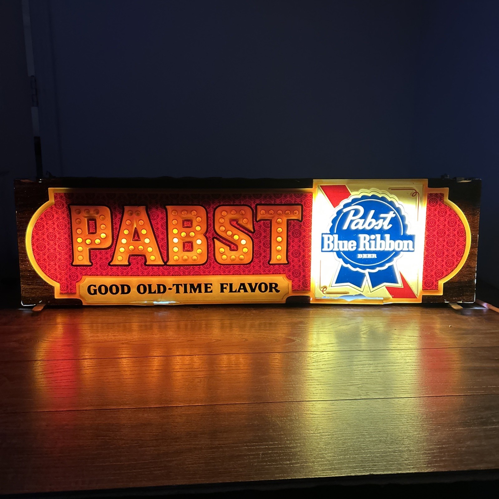 VTG Pabst Blue Ribbon Good Old-Time Flavor Large Lighted Hanging Beer Sign WORKS VTG Pabst Blue Ribbon Good Old-Time Flavor Large Lighted Hanging Beer Sign WORKS