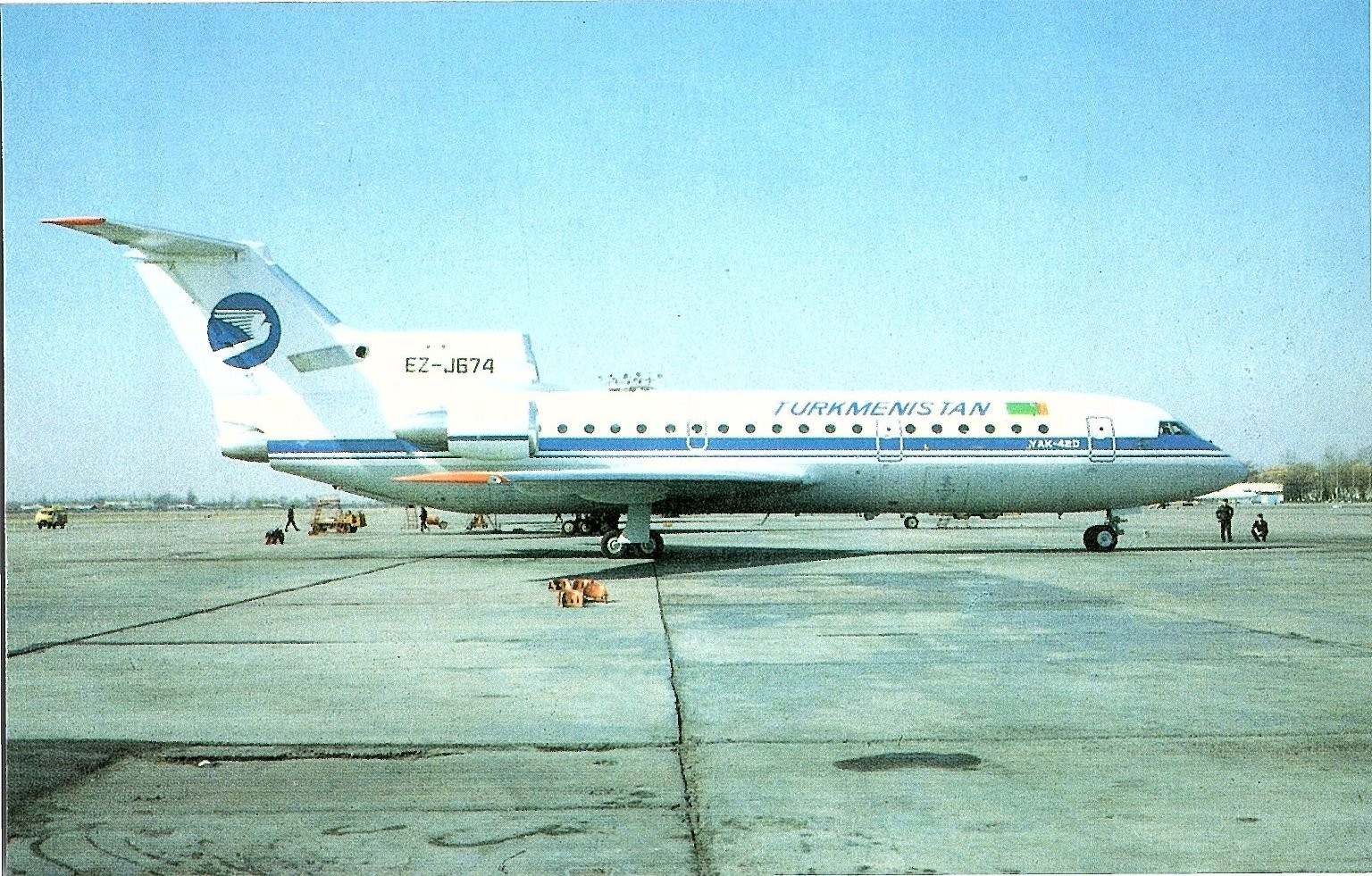 Turkmenistan Airlines Yak-42 EZ-J674 Aircraft Postcard 1993 Tashkent Photo