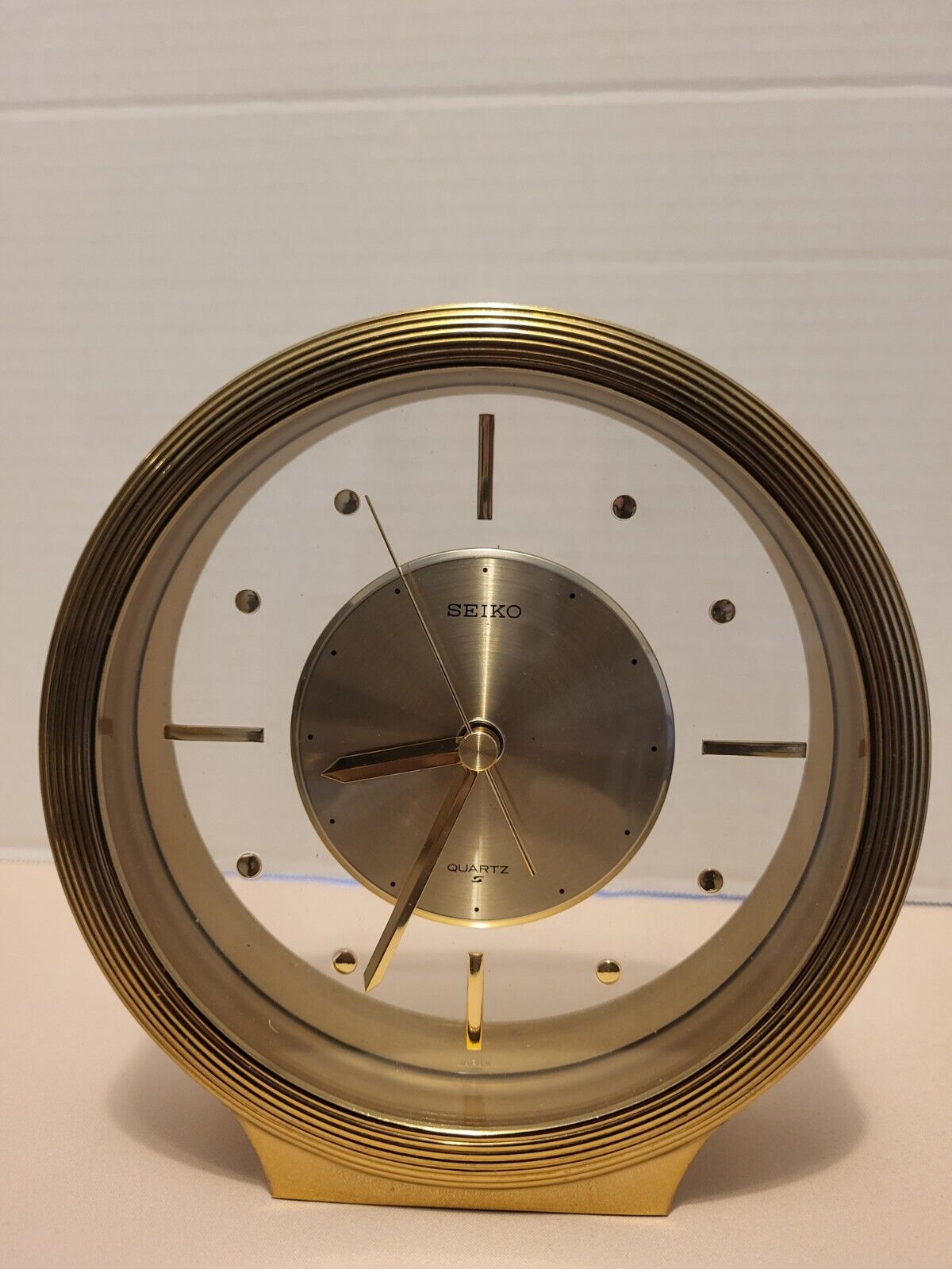 Vintage/Retro Round Gold And Glass Seiko Working Mantel Clock