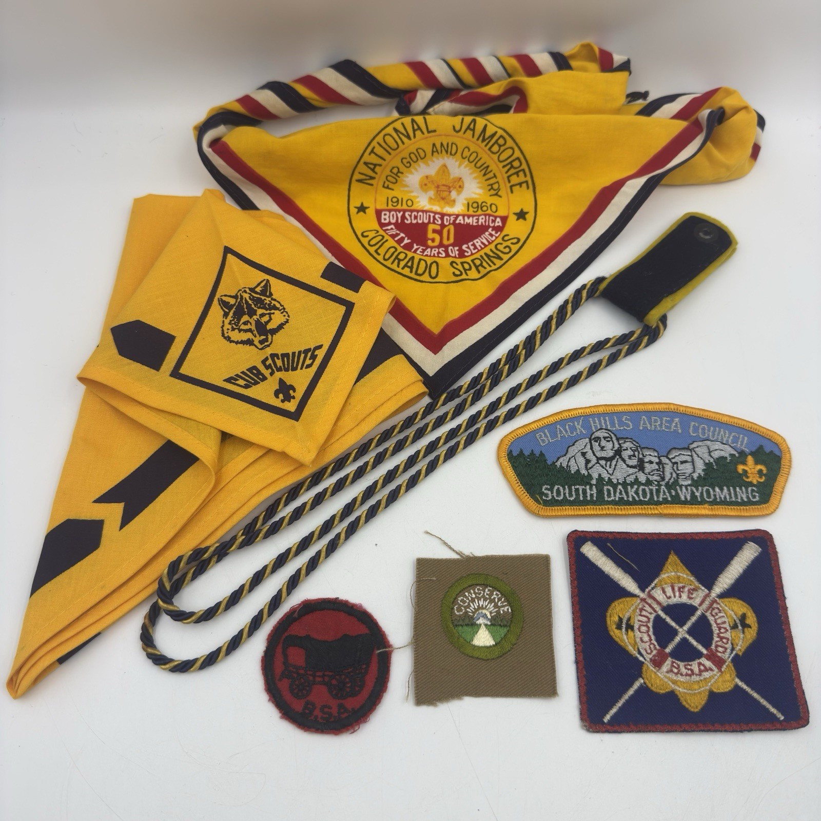 Vintage Boy Scouts Lot: National Jamboree Neckerchief + Patches Conserve BSA Cub