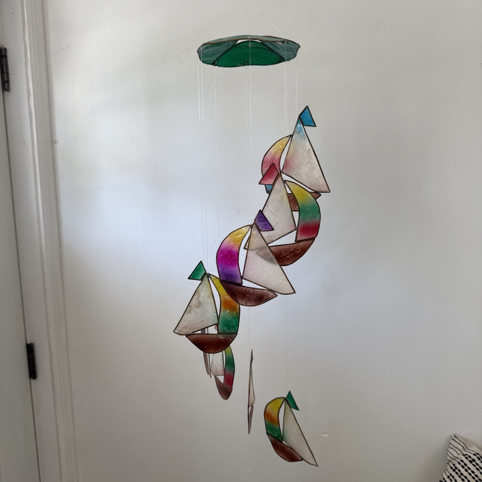 Vintage Capiz Shell Colorful Sailboats Mobile Made In Philippines 24 Inches