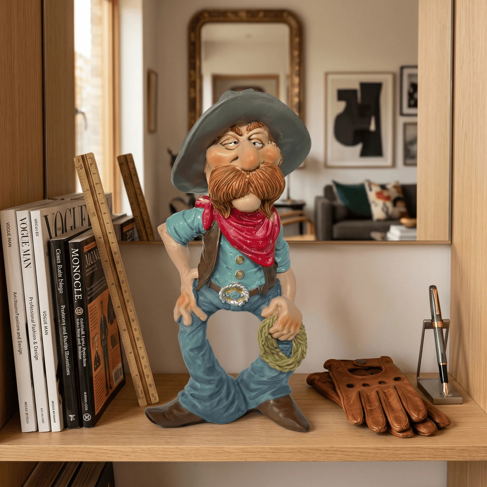 Whimsical Resin Cowboy Figurine with Lasso Rustic Western Home Decor