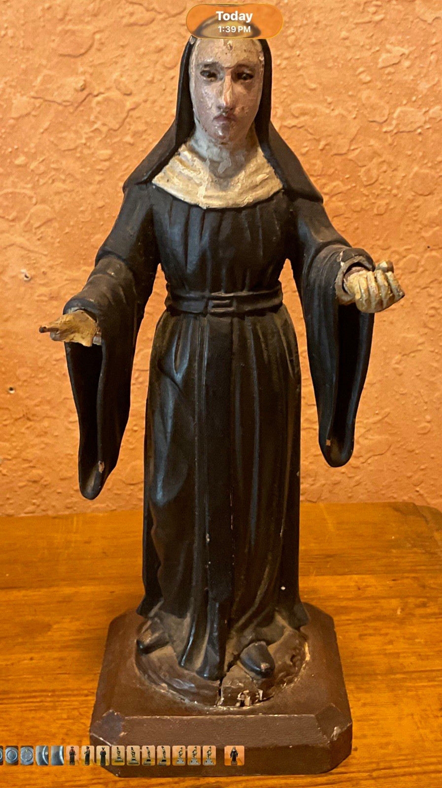 Sta . Rita of Cascia Antique Wood Nun Statue Black Habit Robe Veil on Base