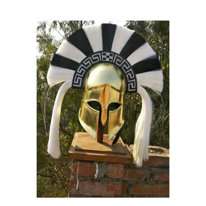 300 Spartan King Greek Helmet with Plume Black & White Liner Movie Cosplay 300 Spartan King Greek Helmet with Plume Black & White Liner Movie Cosplay