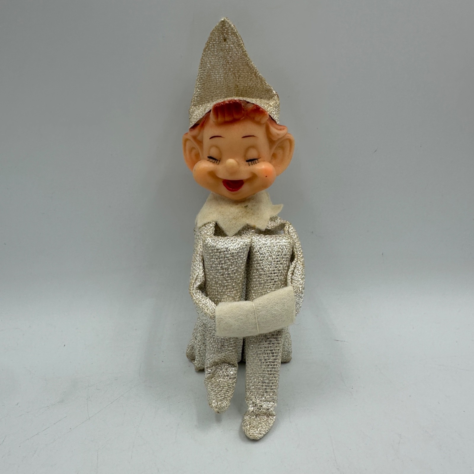 Vintage Sleepy Knee Hugger Pixie Elf Silver Closed Eyes Japan