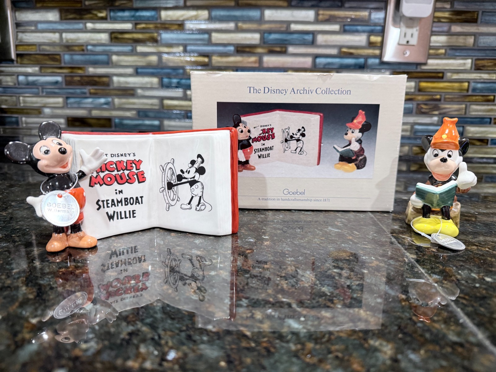 Goebel Disney Mickey Mouse Steamboat Willie And Mickey on log  Figurines Germany