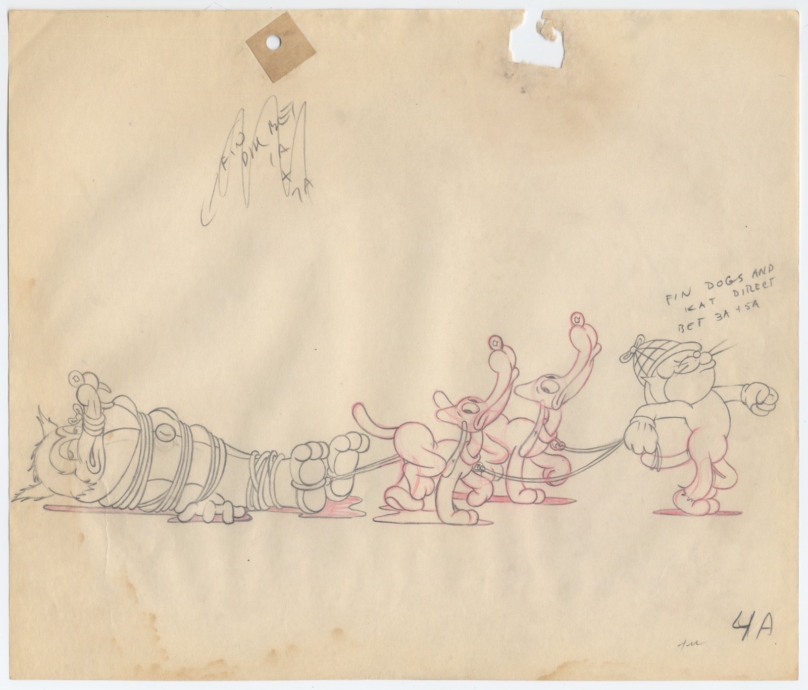 Columbia LITTLE LOST SHEEP Animation Drawing of KRAZY KAT, WOLF & HOUNDS, 1939