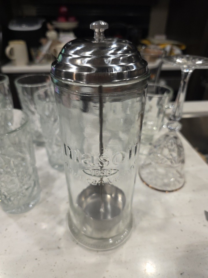 Vtg look Glass Straw Dispenser With Insert- says Mason American Vintage 1868 Vtg look Glass Straw Dispenser With Insert- says Mason American Vintage 1868