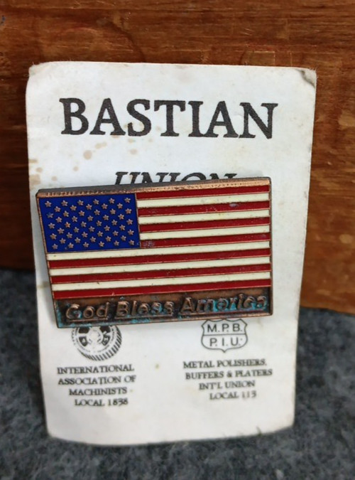 Vintage Bastian USA Flag Lapel Pin – God Bless America Union Made Patriotic hat