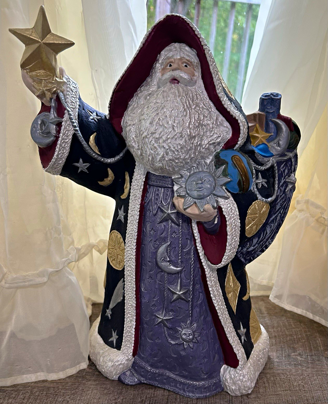 Vintage Gare Celestial Santa Hand-painted whimsical Ceramic Statue One of a Kind