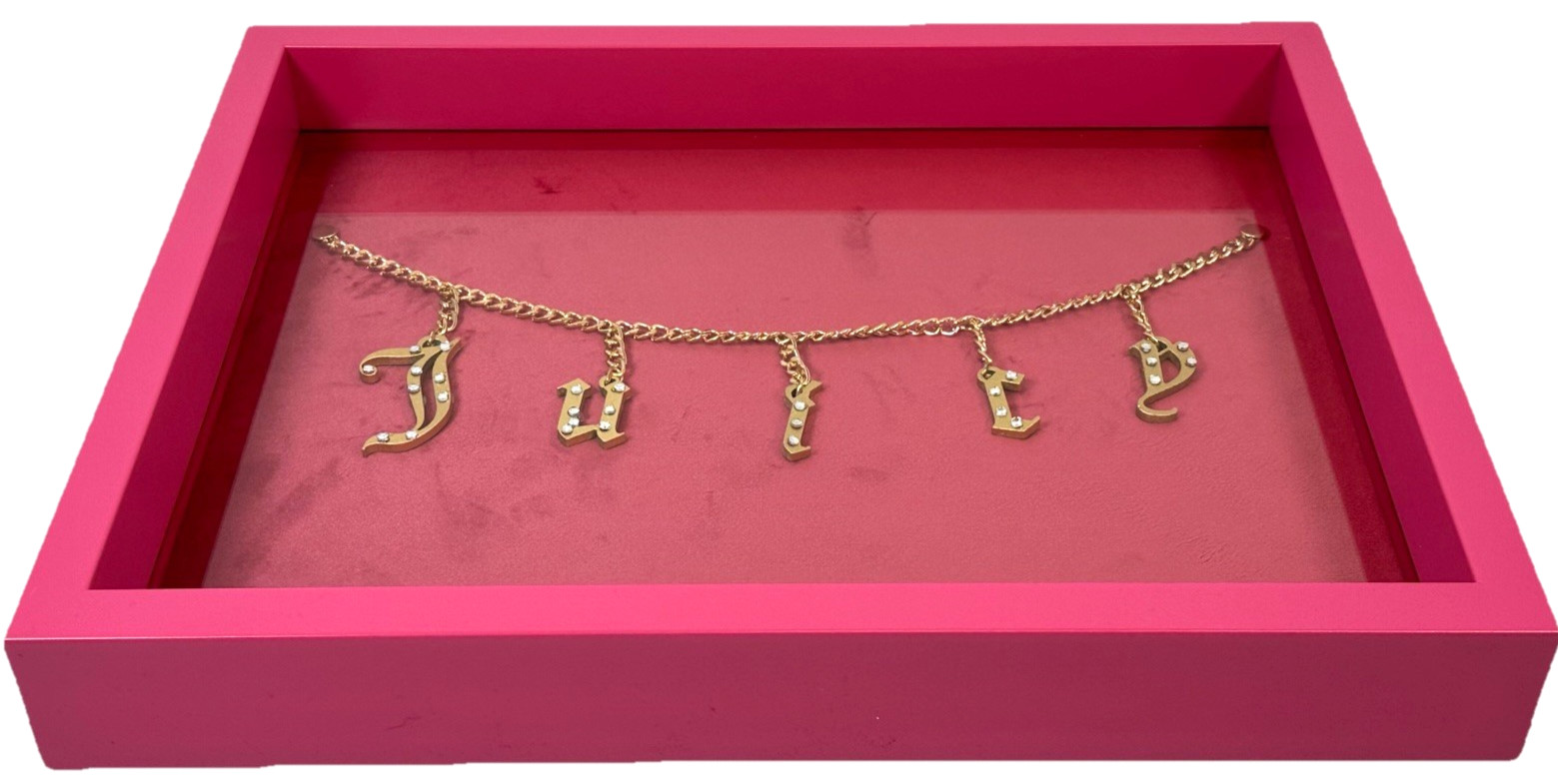 Juicy Couture Trinket Tray Hot Pink Glass Jewelry Vanity Decor 13 x 10