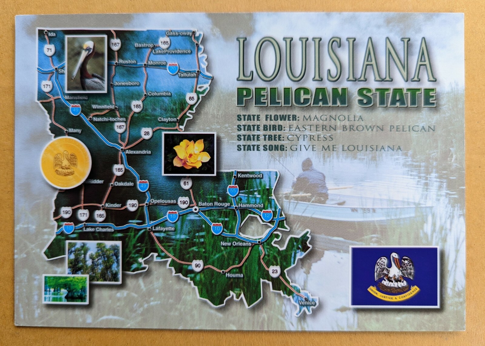 Postcard LA. Louisiana State Map Postcard LA. Louisiana State Map