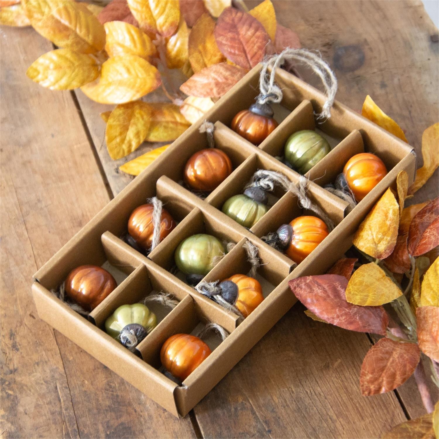New Fall Primitive VINTAGE STYLE MERCURY GLASS PUMPKIN ORNAMENTS Mini 1