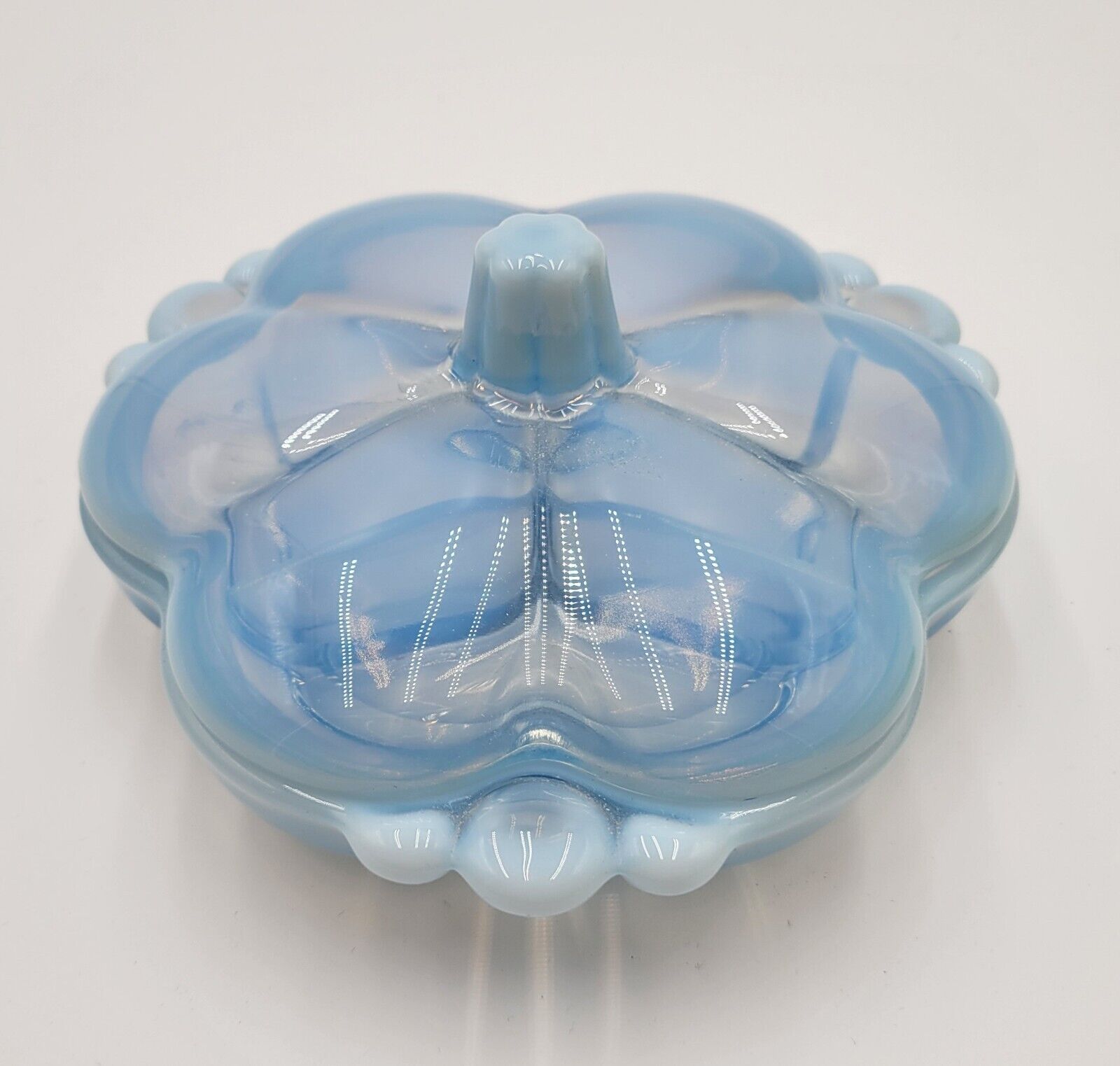Duncan Miller Opalescent Canterbury Blue  3 Part Covered Candy Dish