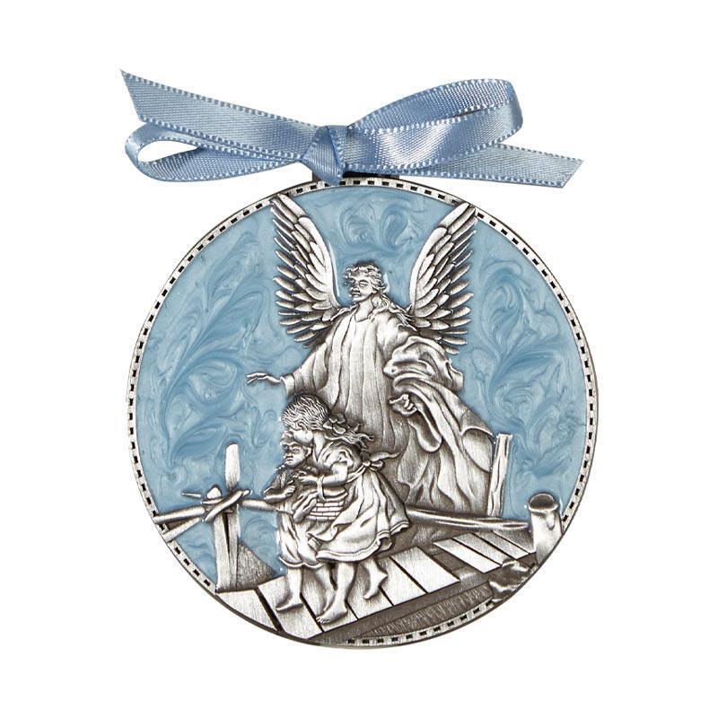 Blue Guardian Angel Crib Medal 2.25 inches Sacramental Gift for Birth or Baptism