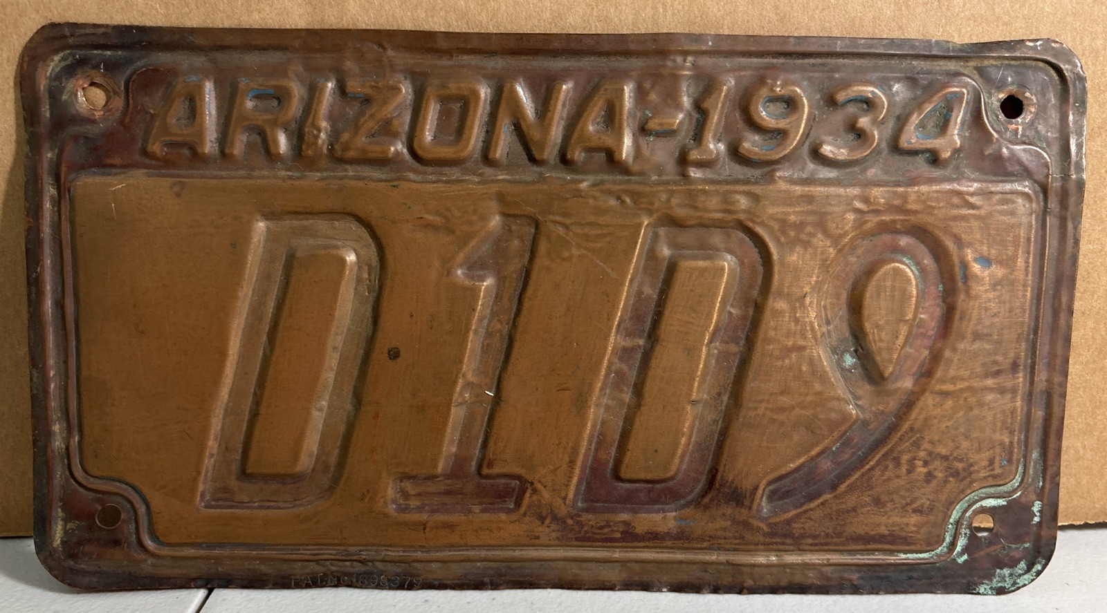 VINTAGE EXPIRED 1934 COPPER ARIZONA LICENSE PLATE D1D9 VINTAGE EXPIRED 1934 COPPER ARIZONA LICENSE PLATE D1D9