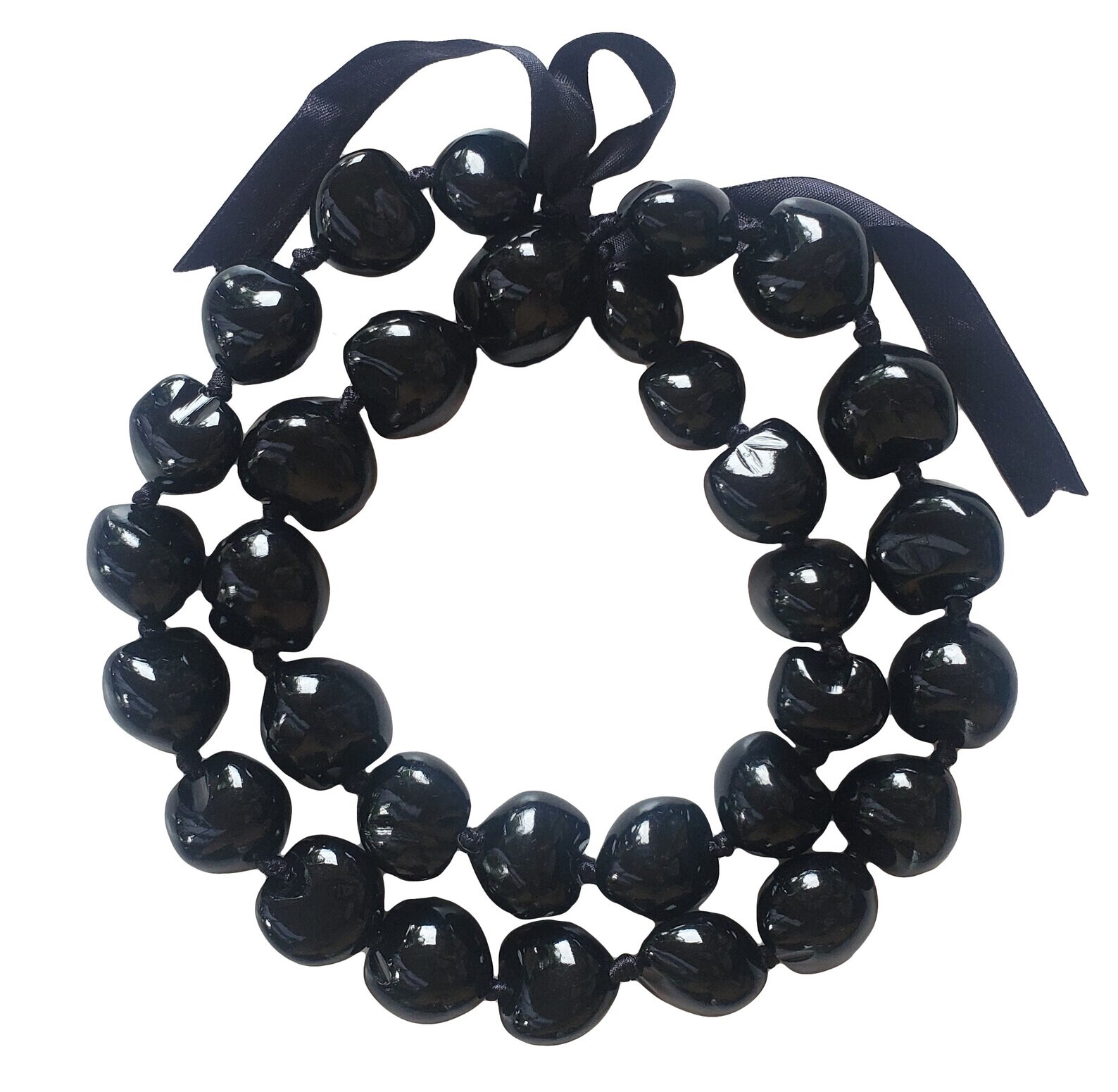 Hawaiian Black Kukui Nut Lei Necklace 32 Nuts, 32' Hawaiian Black Kukui Nut Lei Necklace 32 Nuts, 32'