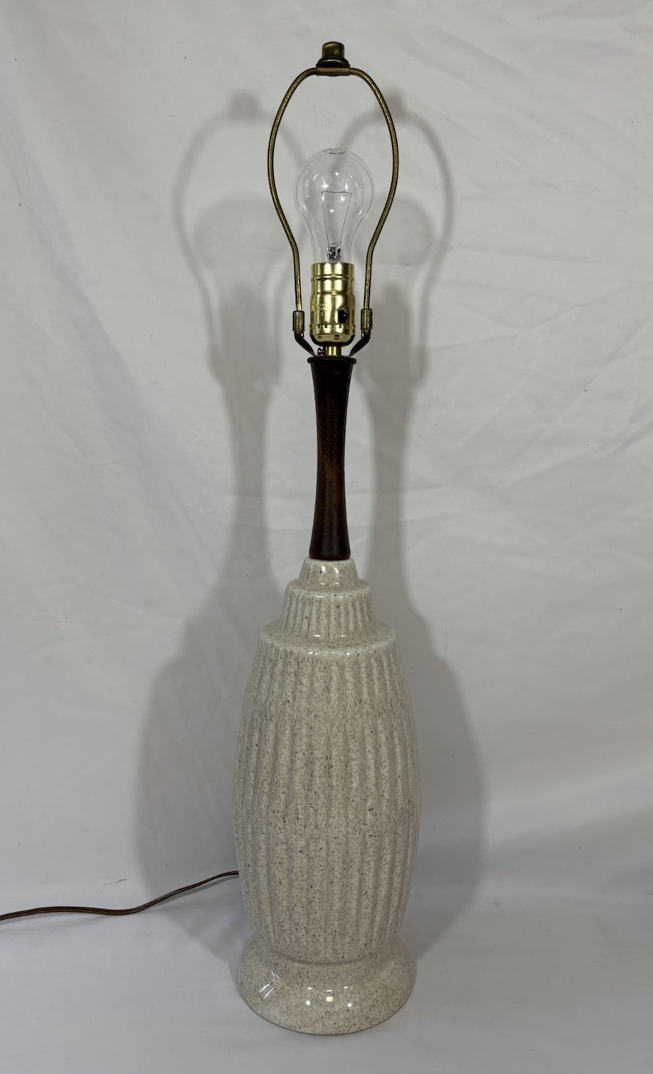 Vintage Mid Century Modern Danish Style Speckled Ceramic & Teak Table Lamp Vintage Mid Century Modern Danish Style Speckled Ceramic & Teak Table Lamp