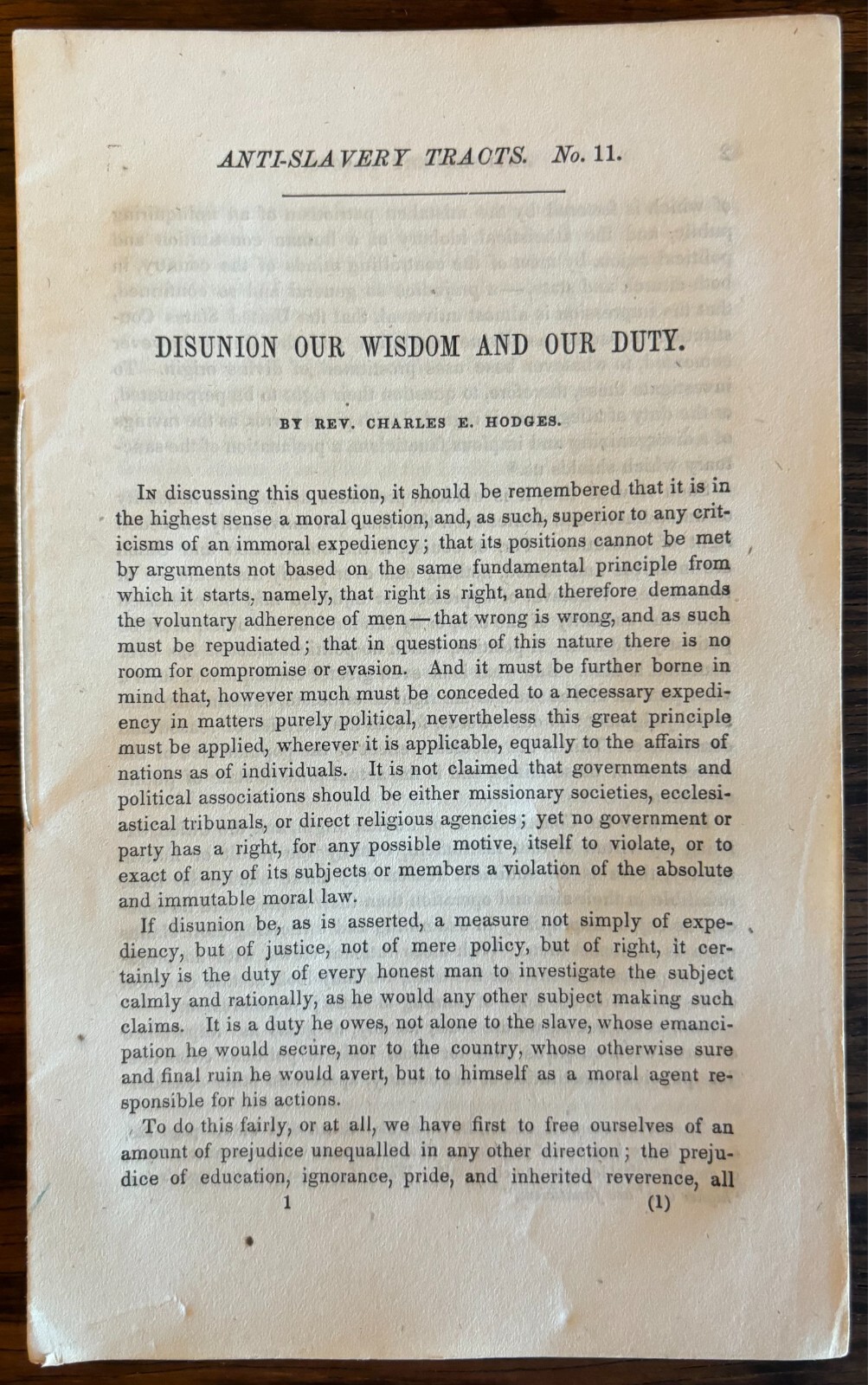 1855 BLACK ABOLITIONIST ARGUES DISUNION OF AMERICA TO FIGHT SLAVERY Rev. Hodges 1855 BLACK ABOLITIONIST ARGUES DISUNION OF AMERICA TO FIGHT SLAVERY Rev. Hodges