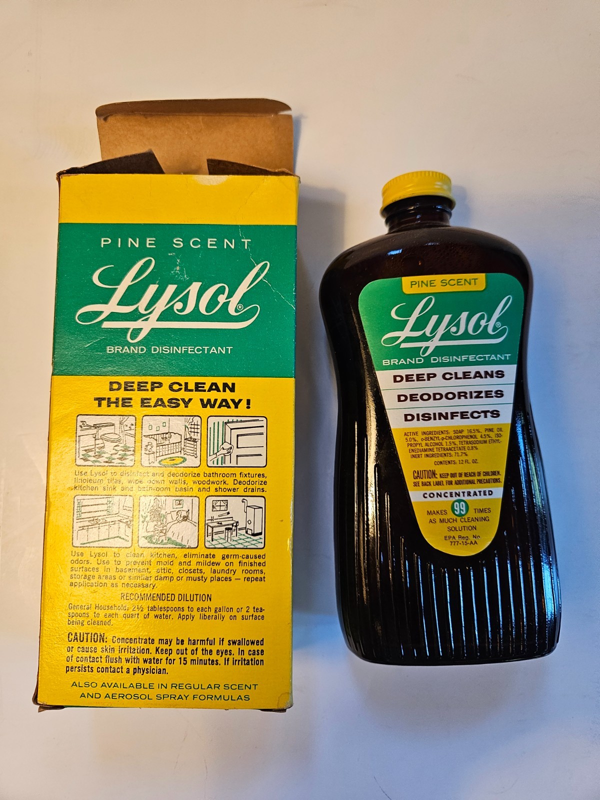 1960s-70s Lysol Pine Scent Concentrated Disinfectant Full Bottle + Excellent Box