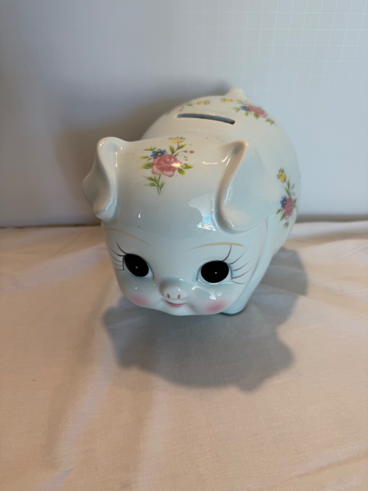 Vintage Lefton Ceramic Large Floral Piggy Bank \