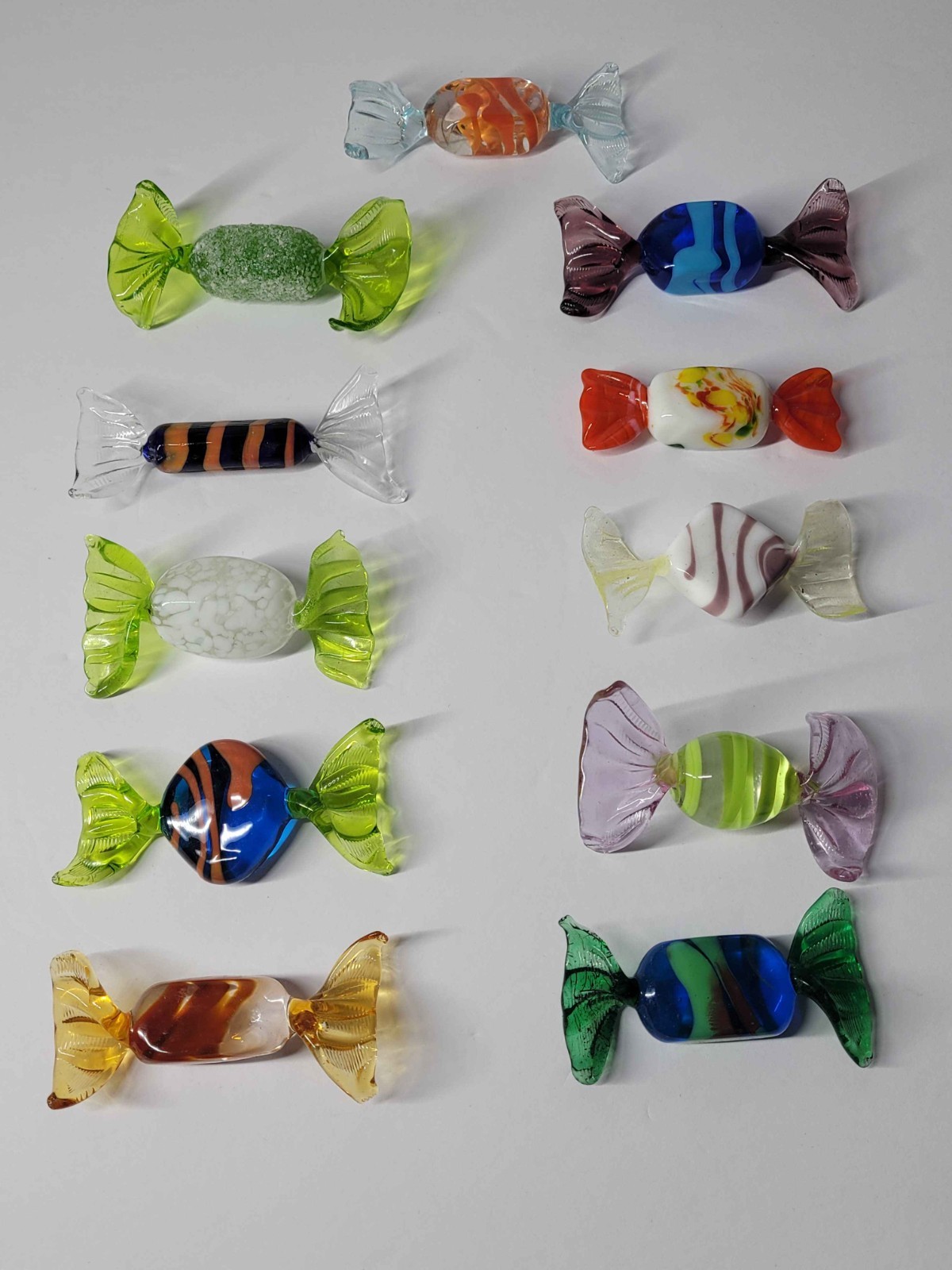 Lot of 11 Vintage Hand Blown Murano Style Art Glass Wrapped Candies Decor Lot of 11 Vintage Hand Blown Murano Style Art Glass Wrapped Candies Decor