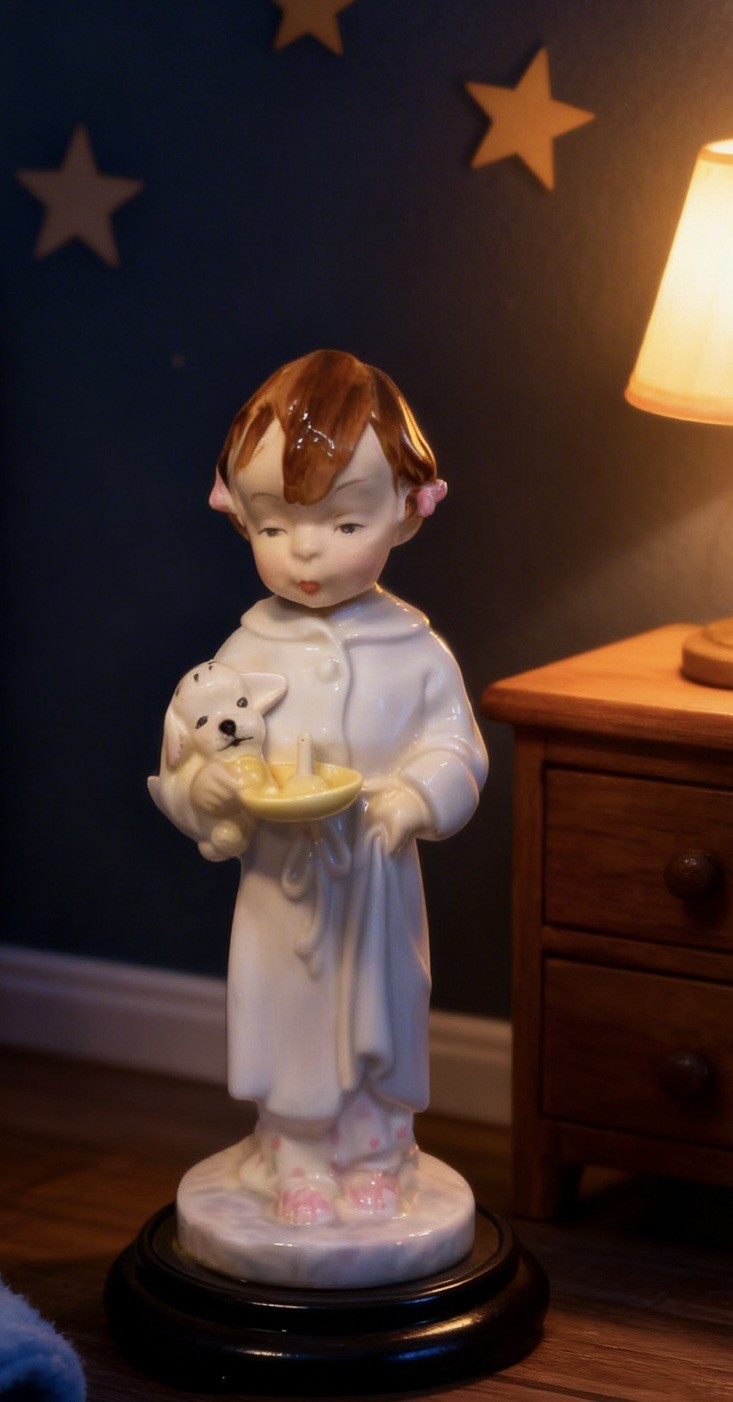 Vintage Figurine Girl In Pink Pigtails With Puppy Holding A Candle 7.25 Inches Vintage Figurine Girl In Pink Pigtails With Puppy Holding A Candle 7.25 Inches