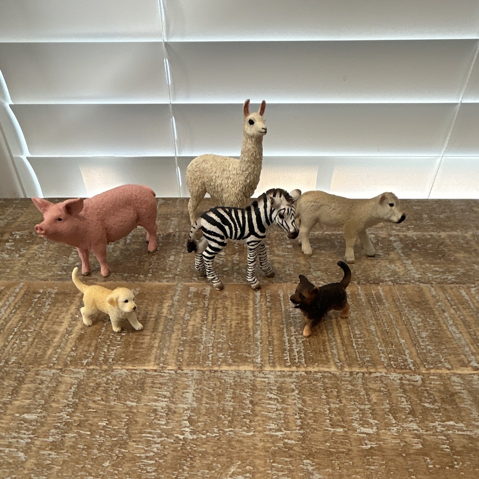 Schleich Lot Of 6 Animals Llama Pig Zebra Calf Puppies Some Retired