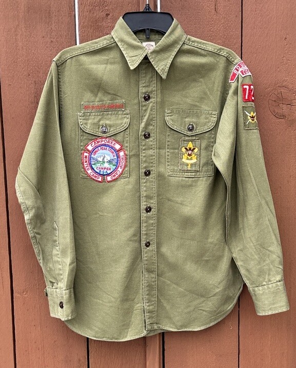 Vtg Boy Scout LS Uniform Shirt BSA Sanforized Sz 14 Men S XS Boulder CO Scouts