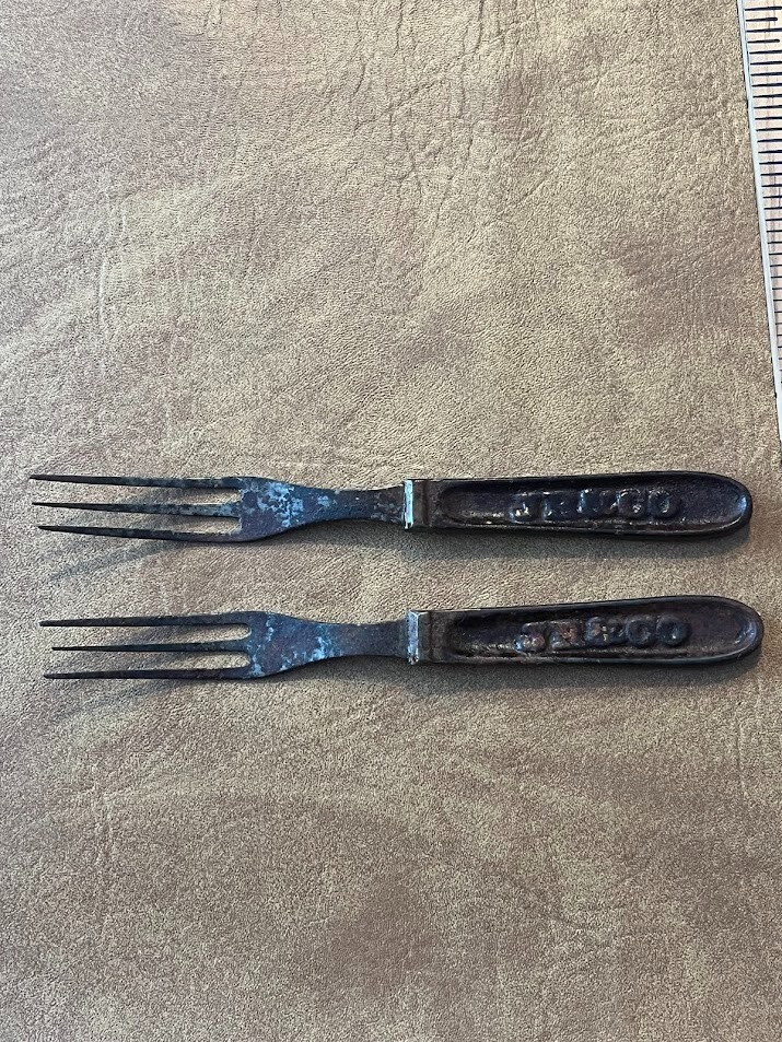 2 Antique J R & Co. U.S.Army Cast Iron Mess Kit Forks