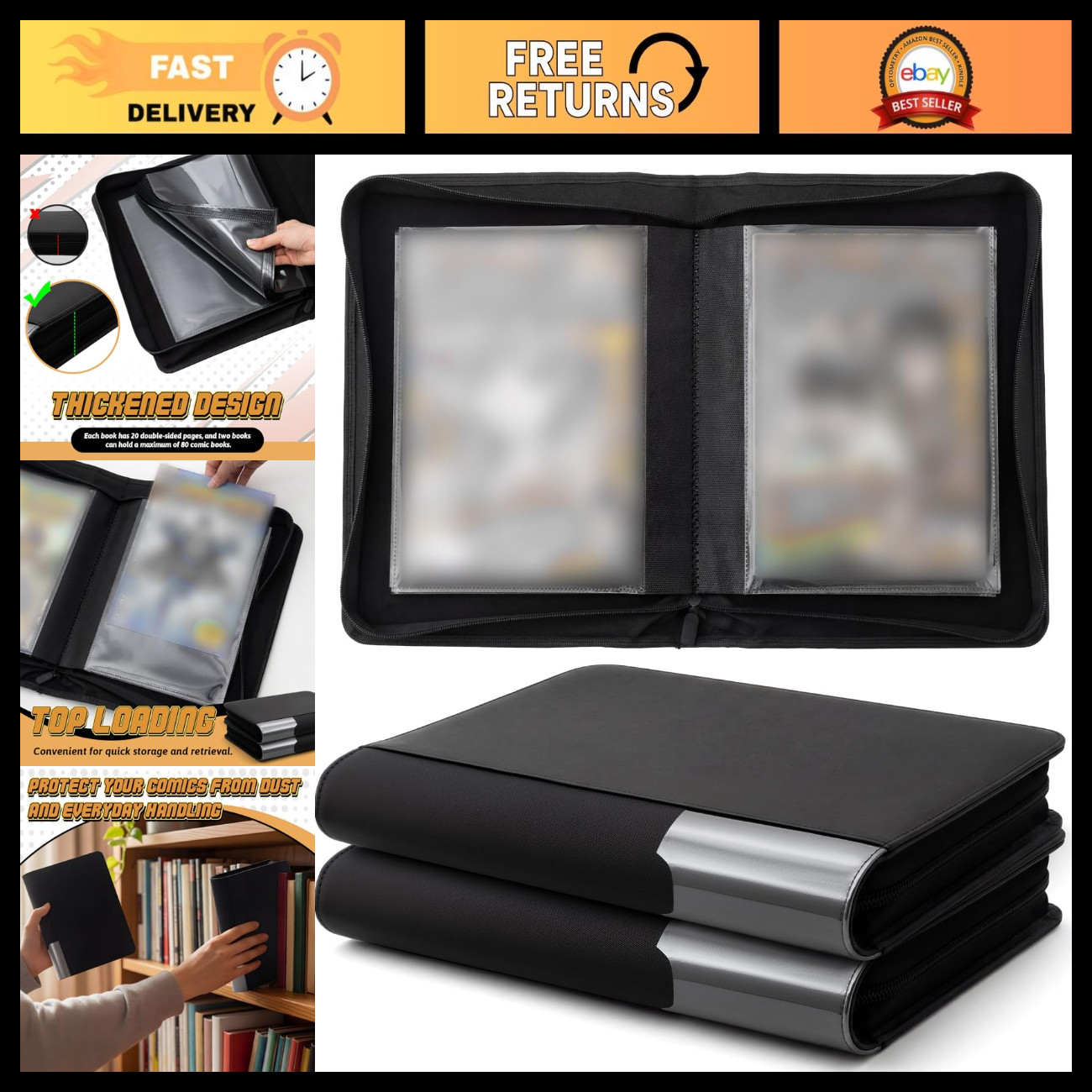 2 Pack Comic Book Binder with 40 Sleeves - Holds Up to 80 Comics - Black Storage