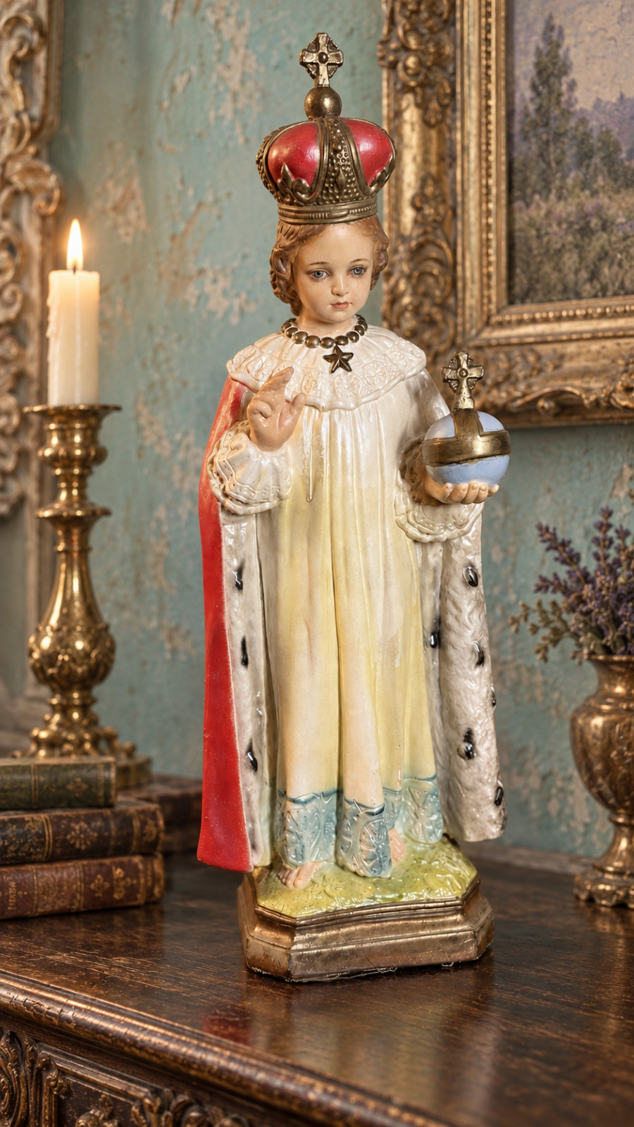 Vintage Infant of Prague 18” Child Jesus Statue Catholic Plaster Chalkware