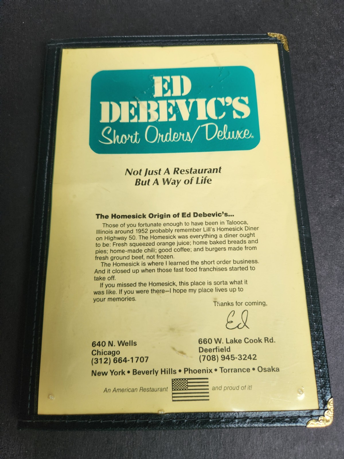 Vintage 1990 Ed Debevic\'s Restaurant Menu In Display Chicago Diner Memorabilia