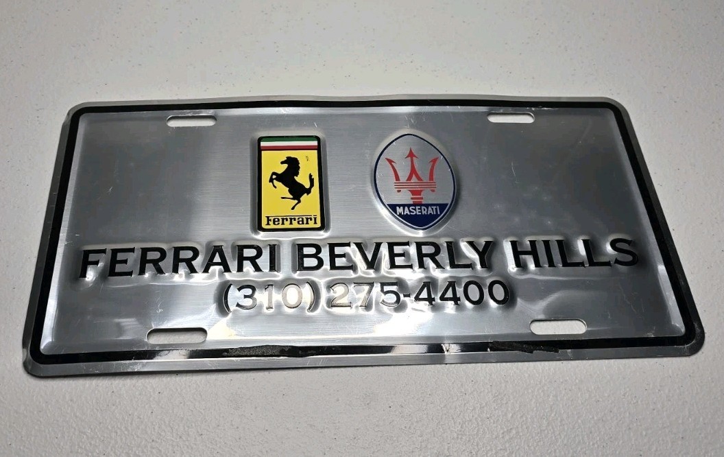Beverly Hills Ferrari Metal License Plate Original Cover Maserati Dealership Beverly Hills Ferrari Metal License Plate Original Cover Maserati Dealership